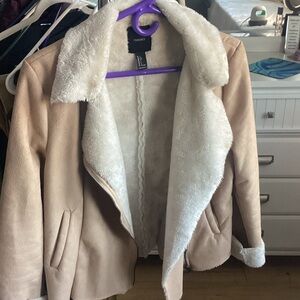 Forever 21 Cream and Tan Teddy Jacket light makeup stain on collar As-IS